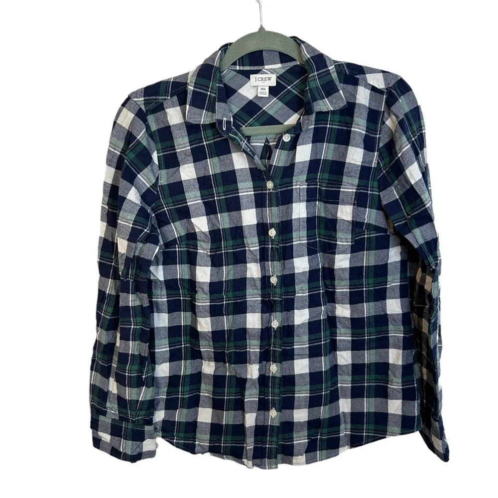 J.CREW NAVY AND GREEN PLAID FLANNEL